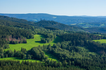View on valley under Kasperk castle, Kasperske mountains, Sumava national park, Czech republic