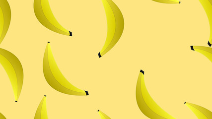 Seamless pattern with yellow banana. White background. Flat cartoon style. Tropical fruit. Healthy food. Vegan, vegetarian lifestyle. Health care. For postcards, wallpaper, textile and wrapping paper