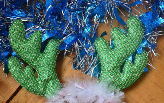 New Year's green horns, hoop, decorations for the New Year.