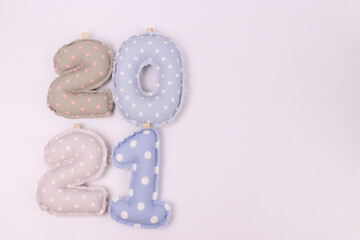 New Year Celebration 2021,  Cute 2021 alphabet cotton fabric, white background