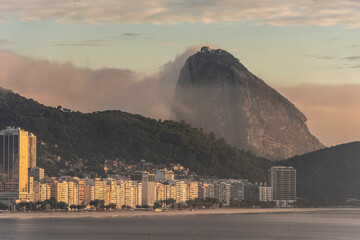 Beautiful view to Sugar Loaf Mountain from Copacabana on sunrise