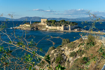 Pigeon Island view on a sunny and beautiful day in Kusadasi Town of Turkey,