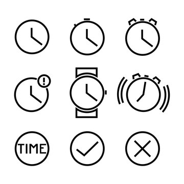 Set of different icons with clocks, vector illustration