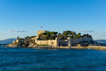 Pigeon Island view on a sunny and beautiful day in Kusadasi Town of Turkey,