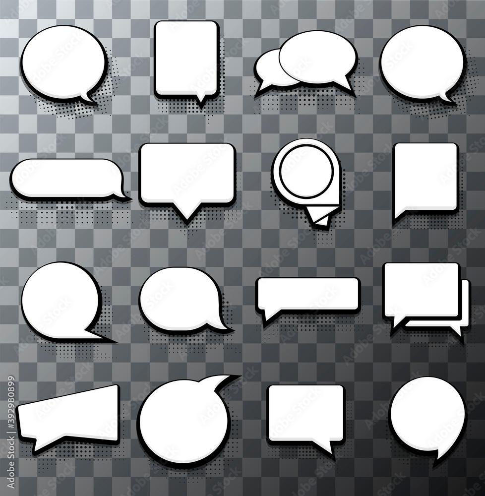 Poster vector modern halftone bubble speech icon set on transparent background