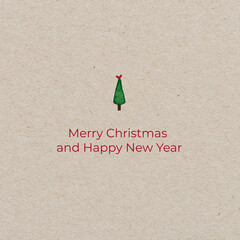 minimalist christmas card with watercolor christmas tree