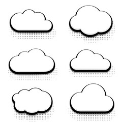Vector modern halftone cloud icons set on white background