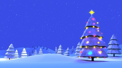 Paisaje nevado con árbol de navidad