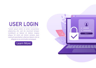 User login with character concept for any purpose. Vector line. Certificate icon design vector illustration. Computer screen. Mobile application design.