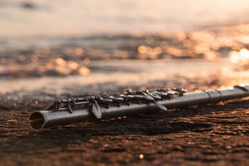 relaxation with an old silver flute on the seaside © olga