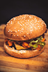 hamburger on black background