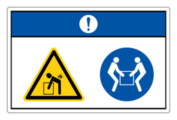 Notice Lift Hazard Use Two Person Lift Symbol Sign On White Background