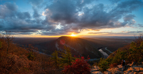 A Panoramic View of the Sunset From Atop Mount Tammany at the Delaware Water Gap