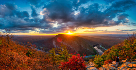 A Panoramic View of the Sunset From Atop Mount Tammany at the Delaware Water Gap