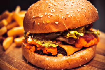 hamburger on black background