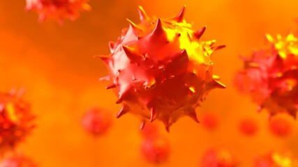 Red Virus, flu, view of a virus under a microscope, infectious disease. 3D illustration. 3D high quality rendering. 3D CG.