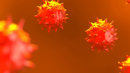 Red Virus, flu, view of a virus under a microscope, infectious disease. 3D illustration. 3D high quality rendering. 3D CG.