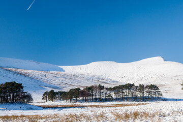 Snow covered Pen-y-Fan mountain in the Brecon Beacons