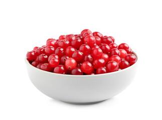 Fresh ripe cranberries in bowl isolated on white