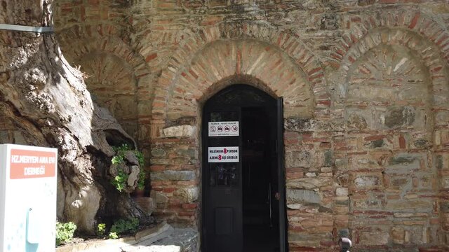 House of Virgin Mary. The House of the Virgin Mary is a Catholic shrine located on Mt. Koressos in the vicinity of Ephesus, 7 kilometres from Sel&ccedil;uk in Turkey. 