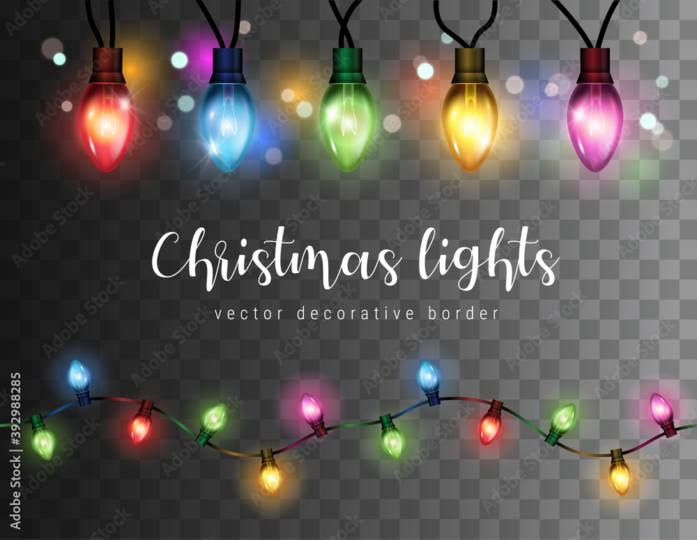 Canvas Prints vector realistic glowing colorful christmas lights in seamless pattern and individual hanging light 