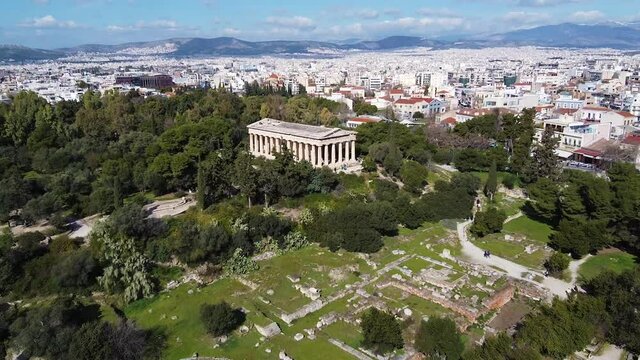 Tilt down aerial, ruins in Athens
