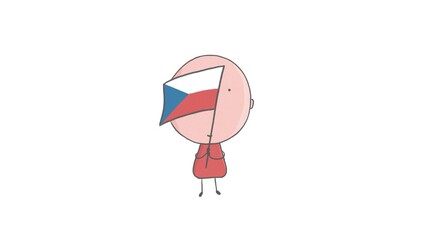 Pencil drawing of a boy holding a flag of Czech Republic