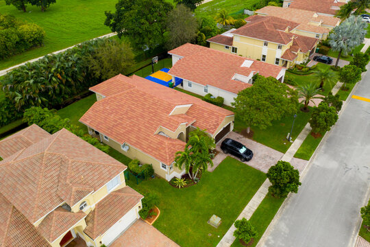 Aerial real estate photo single family homes