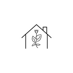 flower outline logo illustration simple house design vector