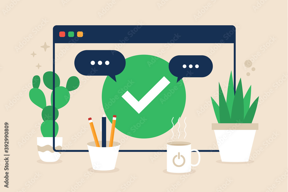 Poster browser, web site, check mark, approve icon. simple color with vector elements of internet explorer 