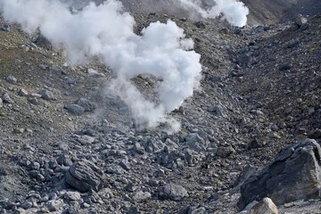 活発に噴煙を上げる情景＠大雪山旭岳、北海道