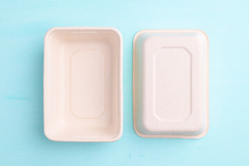 Front and Back Biodegradable, Compostable, Disposable or Eco friendly bowl on pastel color background, Sustainable concept
