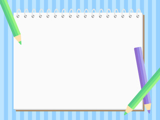 Background illustration of a sketchbook and color pencils. Vector illustration.