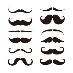 Set of Various Flat Moustache Illustration Design Vector, Black Moustache Silhouette Collection Template