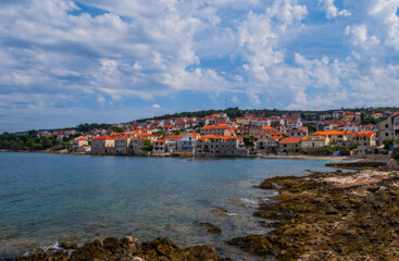 Fototapeta na wymiar Village of Postira on Brac island, Dalmatia, Croatia. August 2020