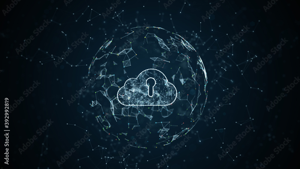 Poster cyber security digital data network, technology internet and big data of cloud computing using artif