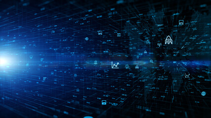 Technology Digital Data Network Connection and Cyber Security Concept, Social network connections, Global network 5g high-speed internet connection data analysis abstract background.