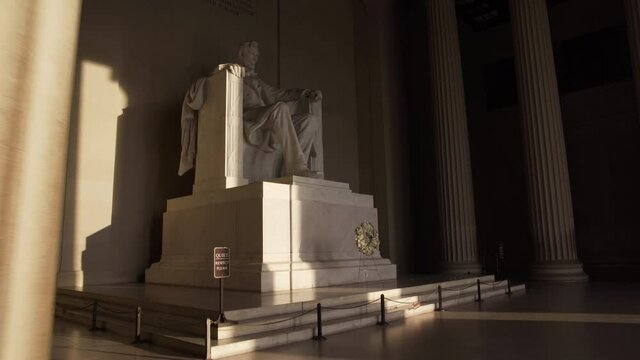 Tracking Shot of the Lincoln Statue in the Lincoln Memorial Empty Angled