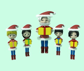 クリスマス・プレゼントを持つサンタクロースと子供たち