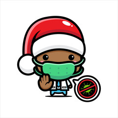 cute doctor santa character wearing a mask against the virus