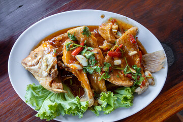 Thai deep fried fish with sweet and sour sauce