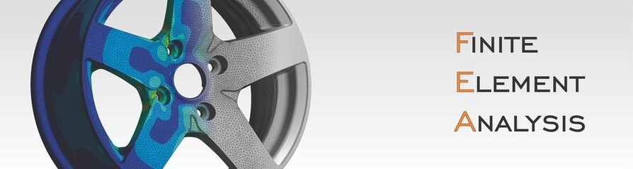 wheel engineering with finite element analysis and transition between geometry, mesh and von mises stress plot with - wallpaper - background - Finite Element Analysis written  © Leandro