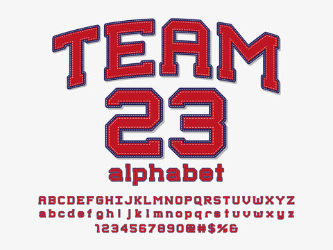 Sports Style Embroidered Stitching Alphabet Design With Uppercase, Lowercase, Numbers And Symbols