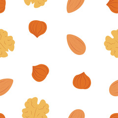 Almond, Hazelnut and Walnut. Vector pattern