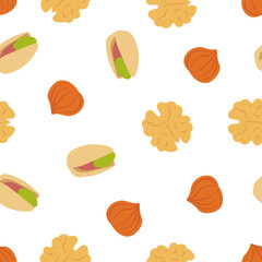 Pistachio, Hazelnut and Walnut. Vector pattern