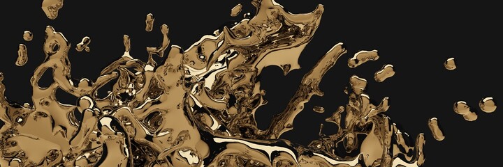 3D render, Gold colour liquids Splash, Abstract fluid background