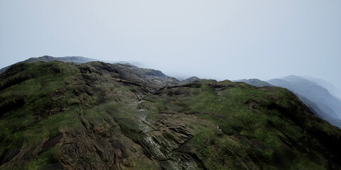 Fototapeta premium 3D render of clouds over the mountains with a peak point of view.