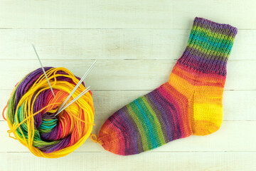 Warm and beautiful socks knitted of woolen threads