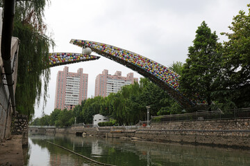 Naklejka na ściany i meble Waterfront City Architectural Scenery, Shijiazhuang City, Hebei Province, China
