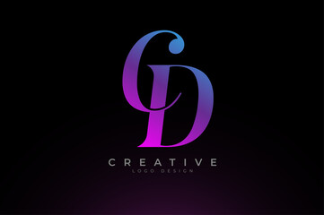 Fototapeta premium Abstract initial letter C and D logo, Blue Red Gradient light text effect, usable for branding and business logos, Flat Logo Design Template, vector illustration